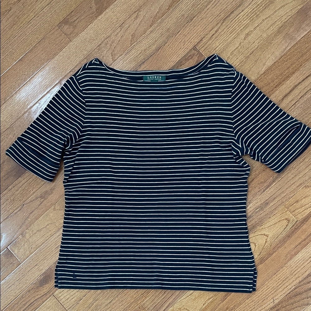 Ralph Lauren Navy and White Striped Short Sleeve Top Women’s Size XL